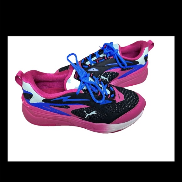 Puma Women's Black and Pink Sneakers with Blue Accents - Picture 2 of 8